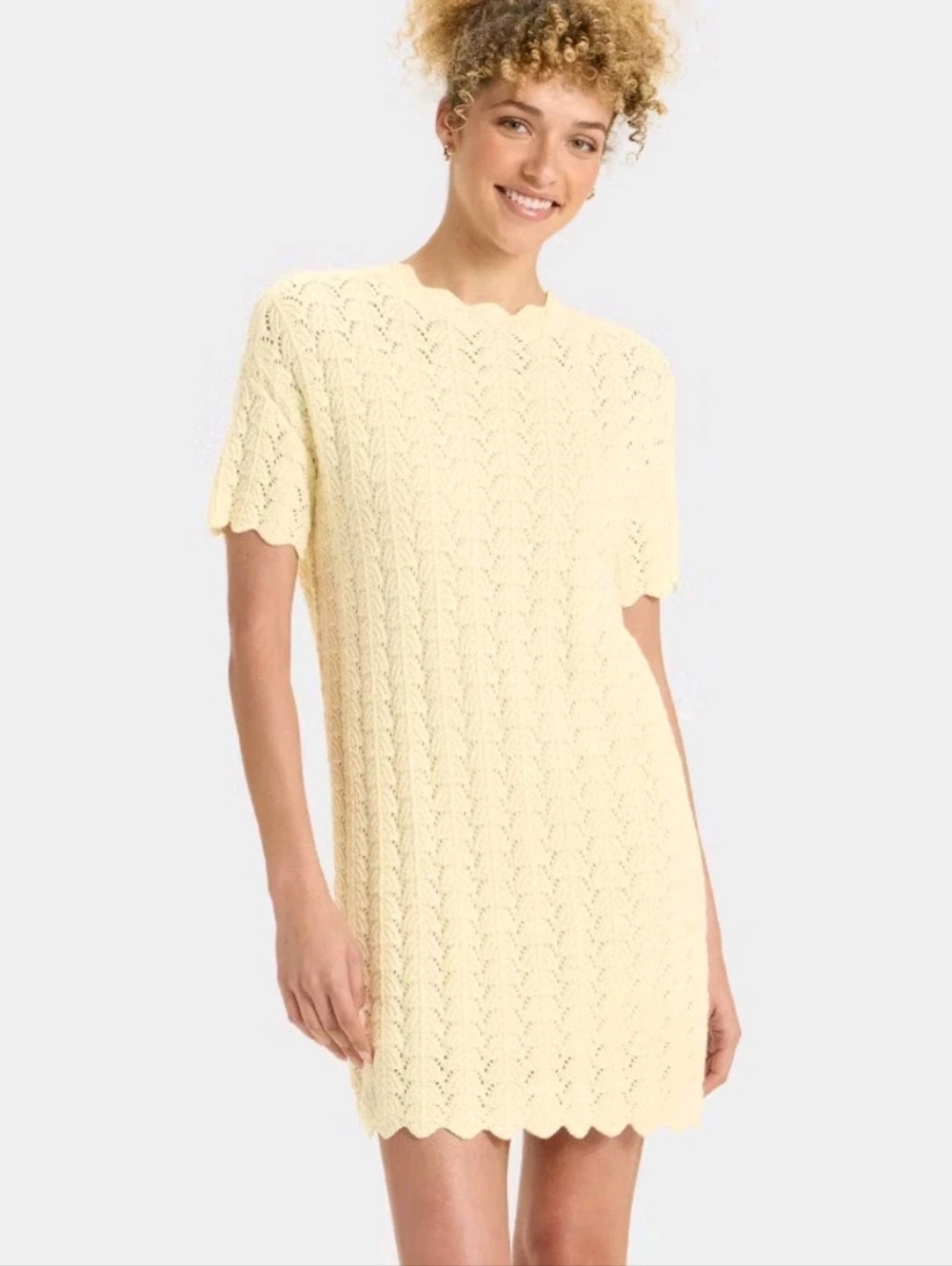 Nwt A NEW DAY CROCHET MACRAME Women's Cream Crochet Cover-Up Mini Dress Boho Y2K